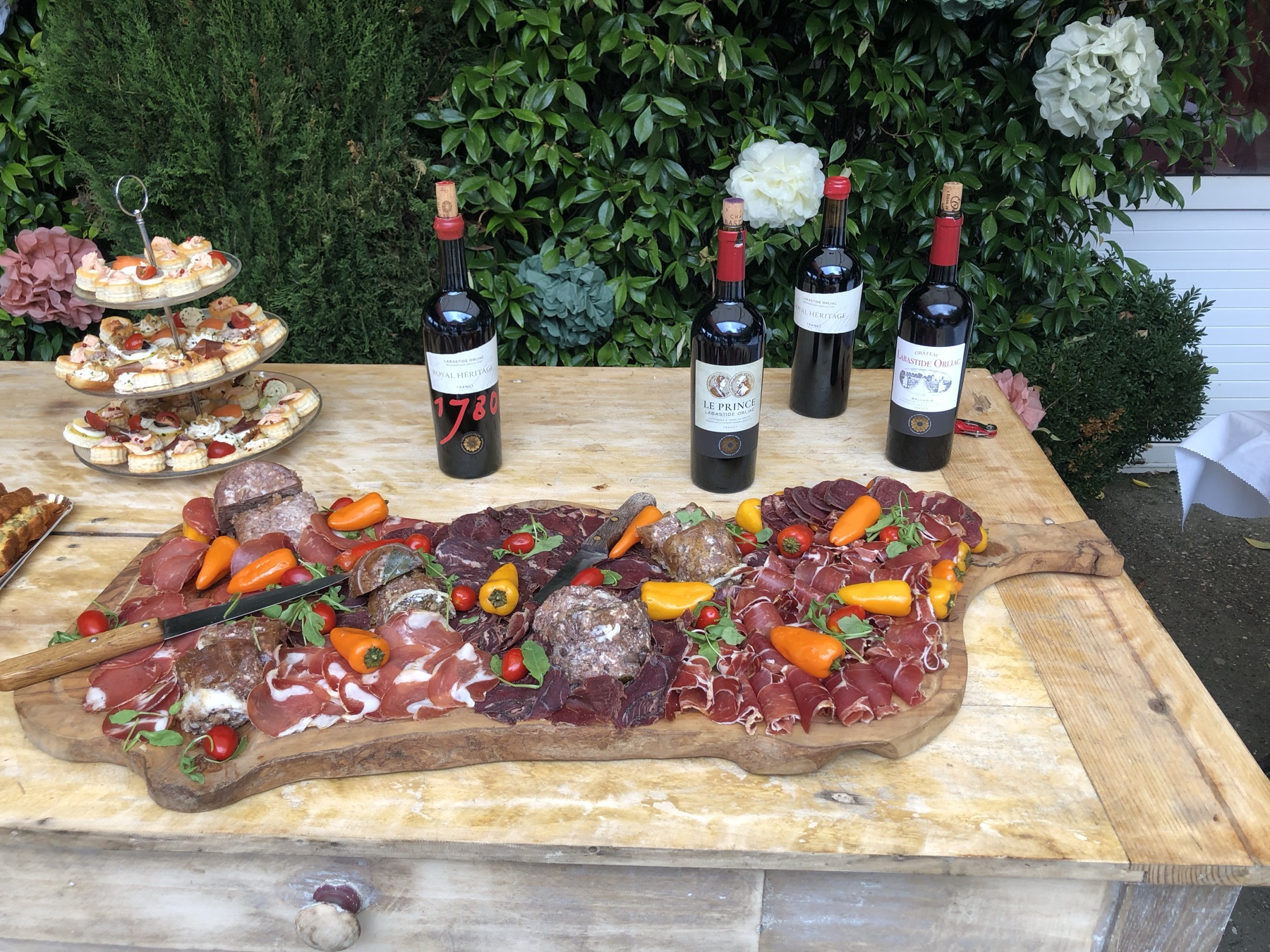 Charcuterie and canapés spread with wines